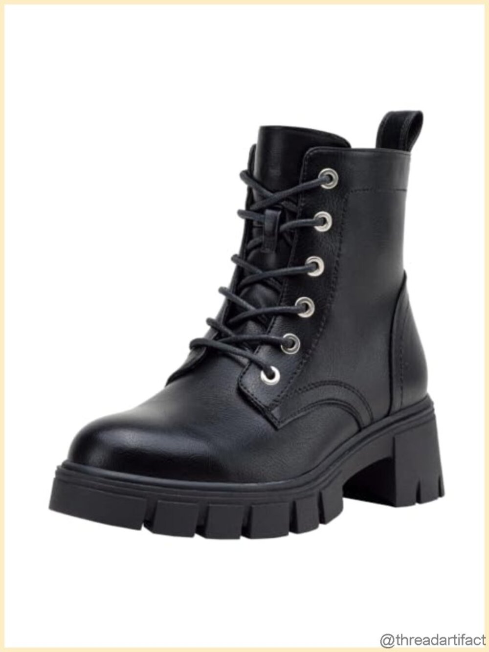 Combat Ankle Boots Faux Leather Chunky Platform Lace-Up Booties